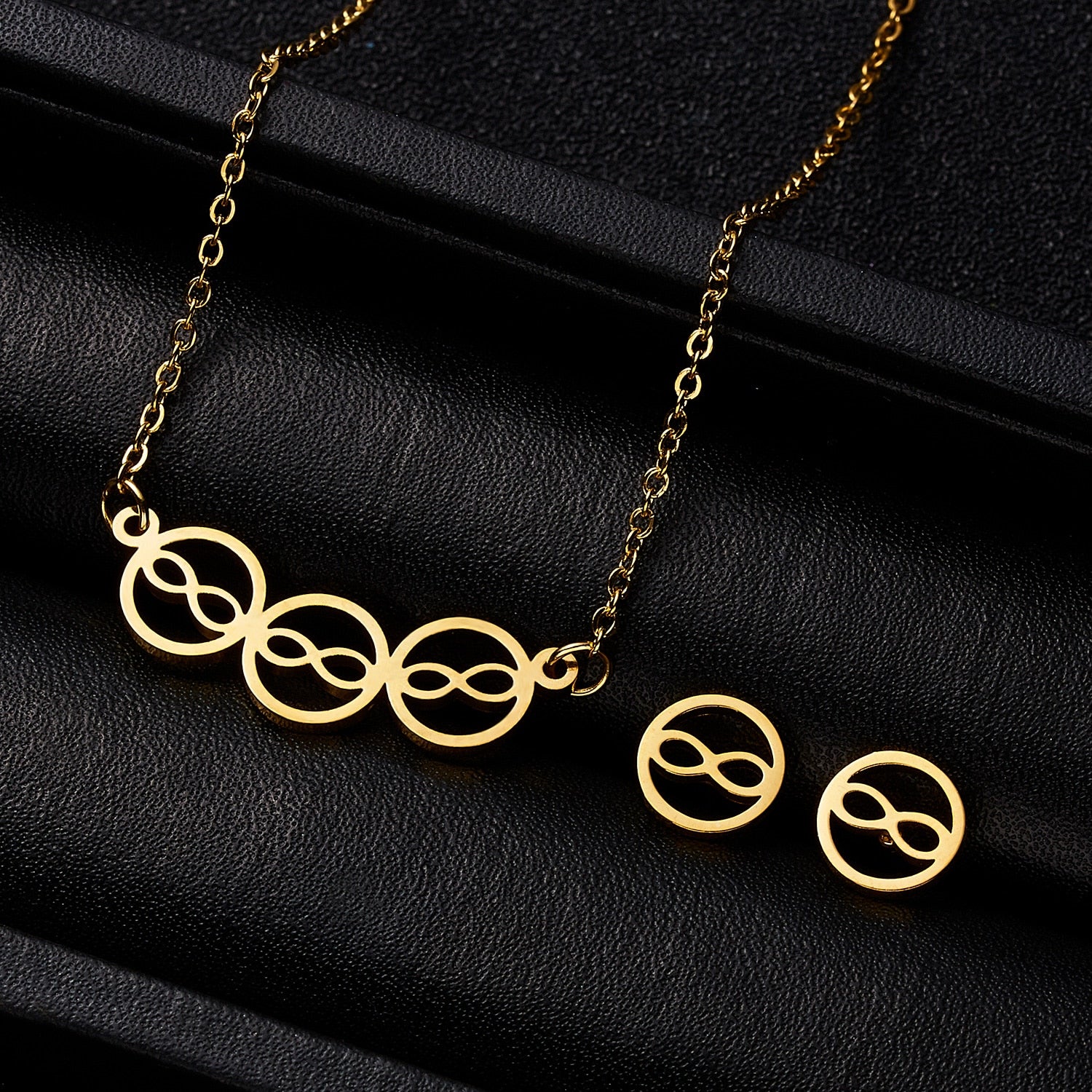 Classic Stainless Steel Pendant Necklace Earrings Sets