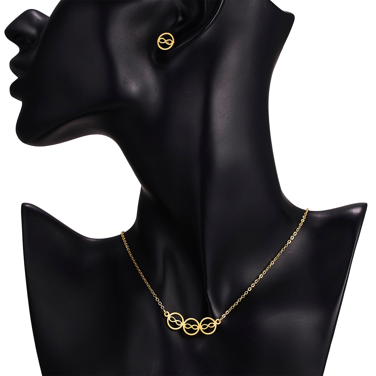 Classic Stainless Steel Pendant Necklace Earrings Sets