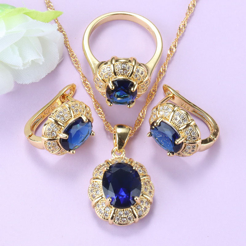 Vintage Style Champagne Stone Flower Jewelry Sets