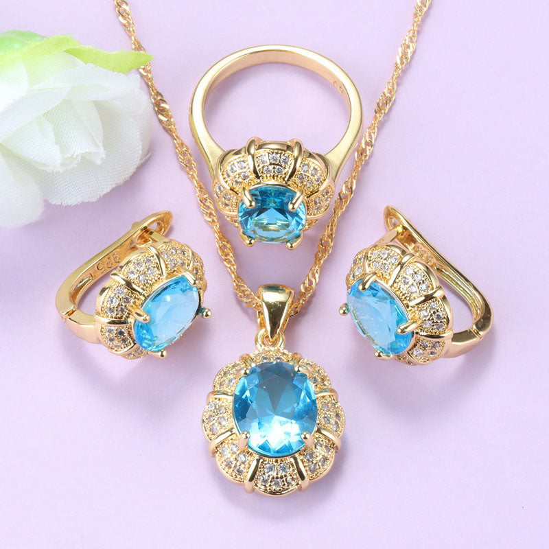 Vintage Style Champagne Stone Flower Jewelry Sets
