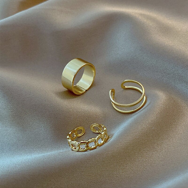 Juego de anillos de dedo geométricos redondos de color dorado minimalistas