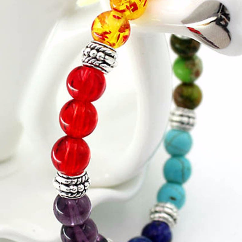 7 Chakra  Natural Lava Stone Tiger Eye Beads Bracelet