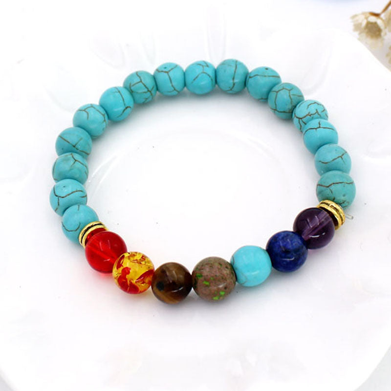 7 Chakra  Natural Lava Stone Tiger Eye Beads Bracelet