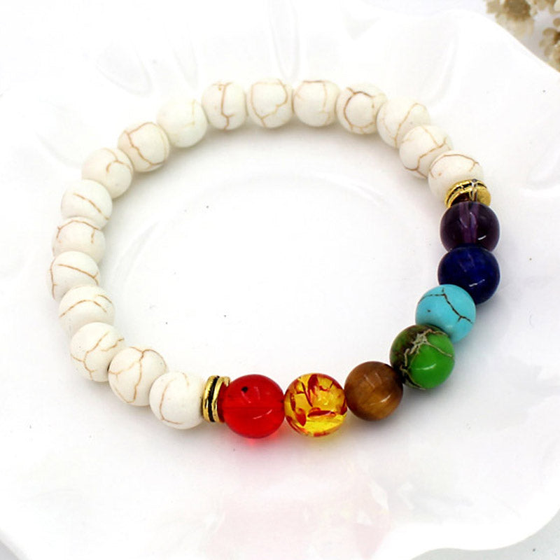 7 Chakra  Natural Lava Stone Tiger Eye Beads Bracelet