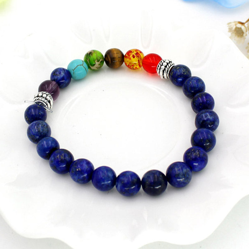 7 Chakra  Natural Lava Stone Tiger Eye Beads Bracelet