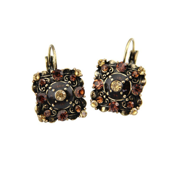Pendientes de clip vintage con cristales de imitación de forma cuadrada