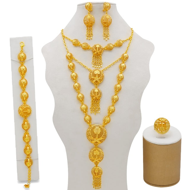 Dubai Nigeria Crystal Long tassel Necklace Sets