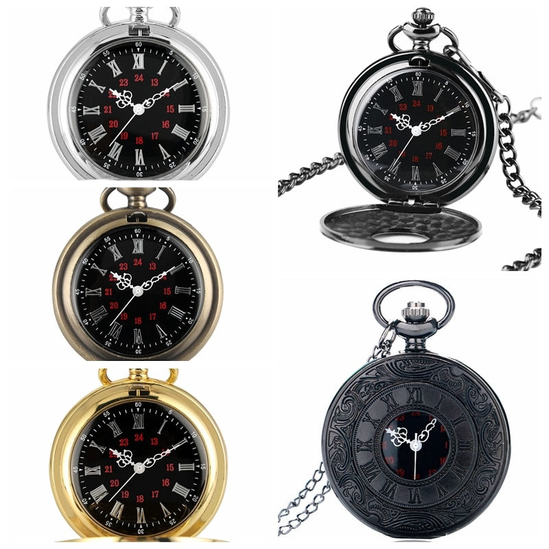 Antique Retro Roman Numeral Display Quartz Pocket Watch
