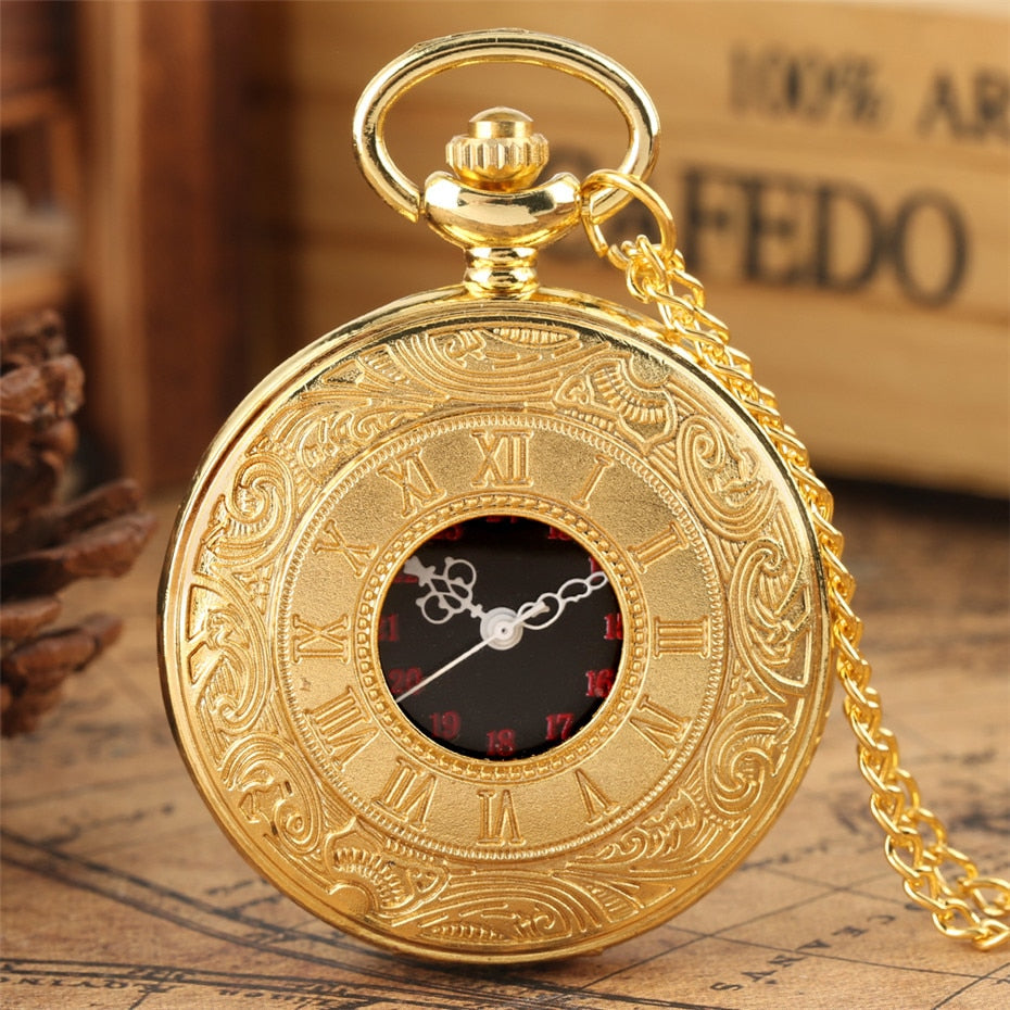 Antique Retro Roman Numeral Display Quartz Pocket Watch