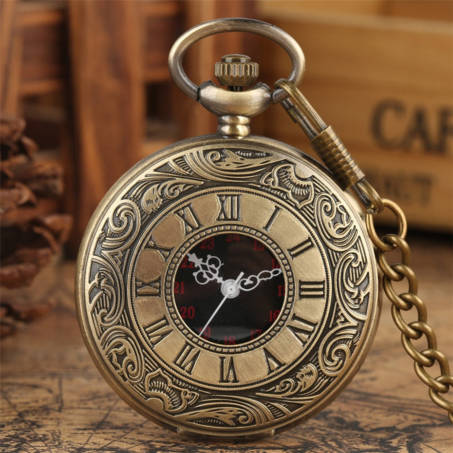Antique Retro Roman Numeral Display Quartz Pocket Watch