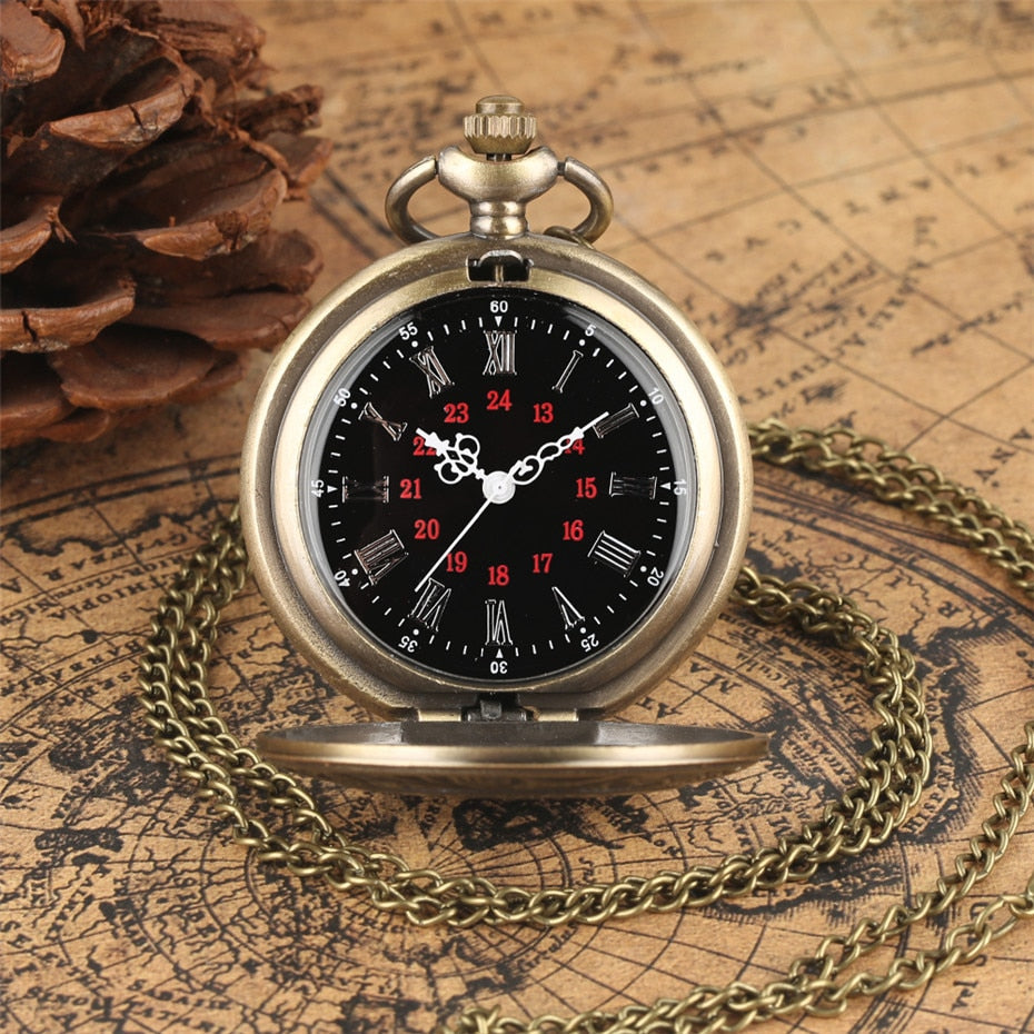 Antique Retro Roman Numeral Display Quartz Pocket Watch