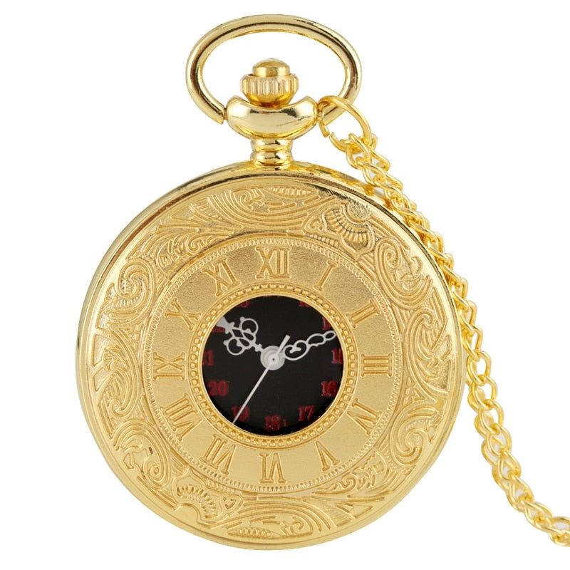 Vintage Bronze Roman Number Necklace Quartz Pocket Watch