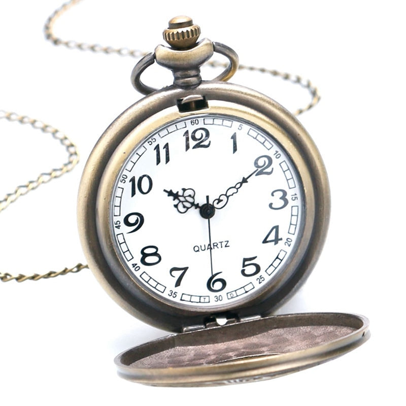 Vintage Bronze Roman Number Necklace Quartz Pocket Watch