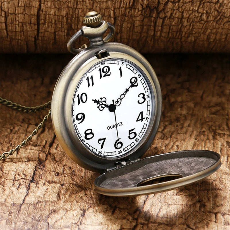 Vintage Bronze Roman Number Necklace Quartz Pocket Watch