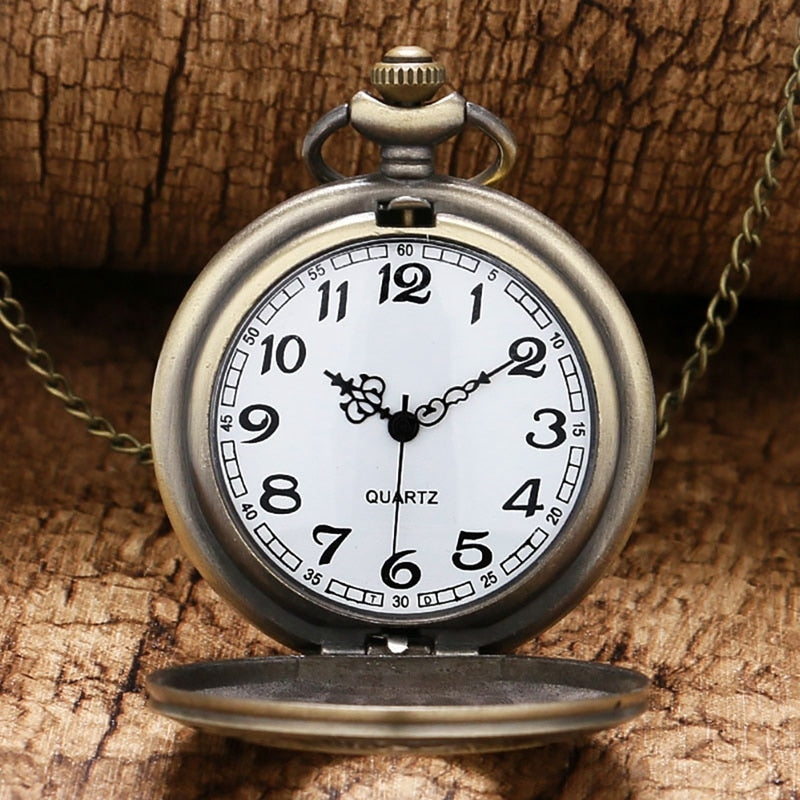 Vintage Bronze Roman Number Necklace Quartz Pocket Watch