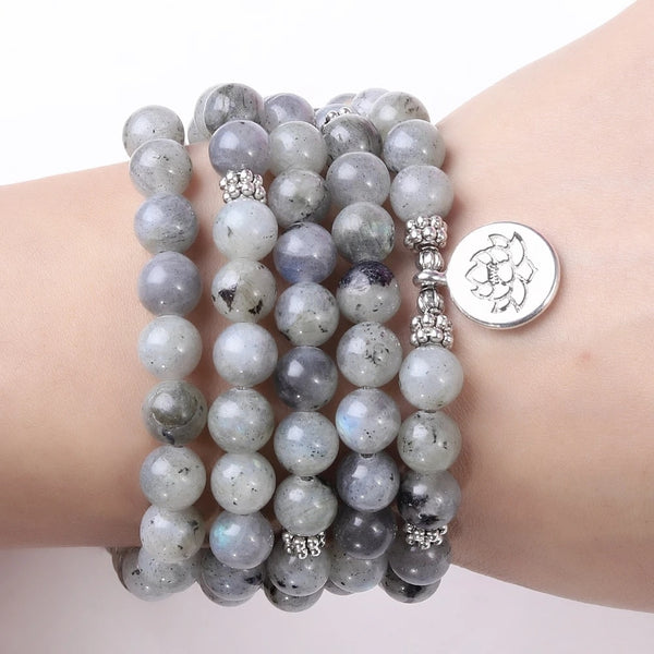 108 Mala Lotus OM Buda Charm Pulsera de yoga