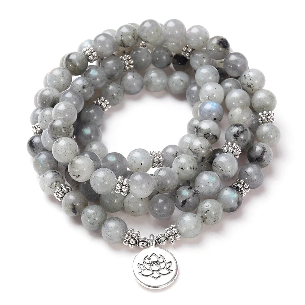 108 Mala Lotus OM Buddha Charm Yoga Bracelet