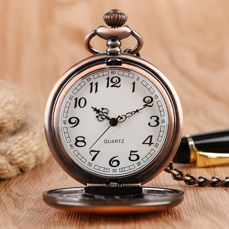 Retro Black Fashion Silver Smooth Steampunk Quartz Pocket Watch