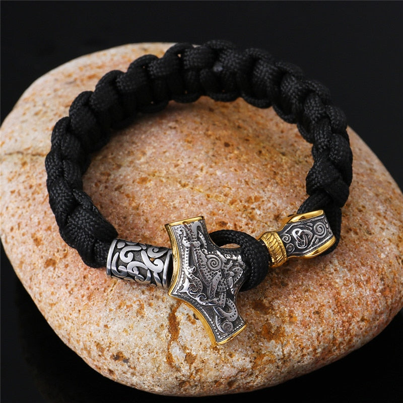 Men Thor Mjolnir Hammer Lanyard Rope Wrap Bracelet