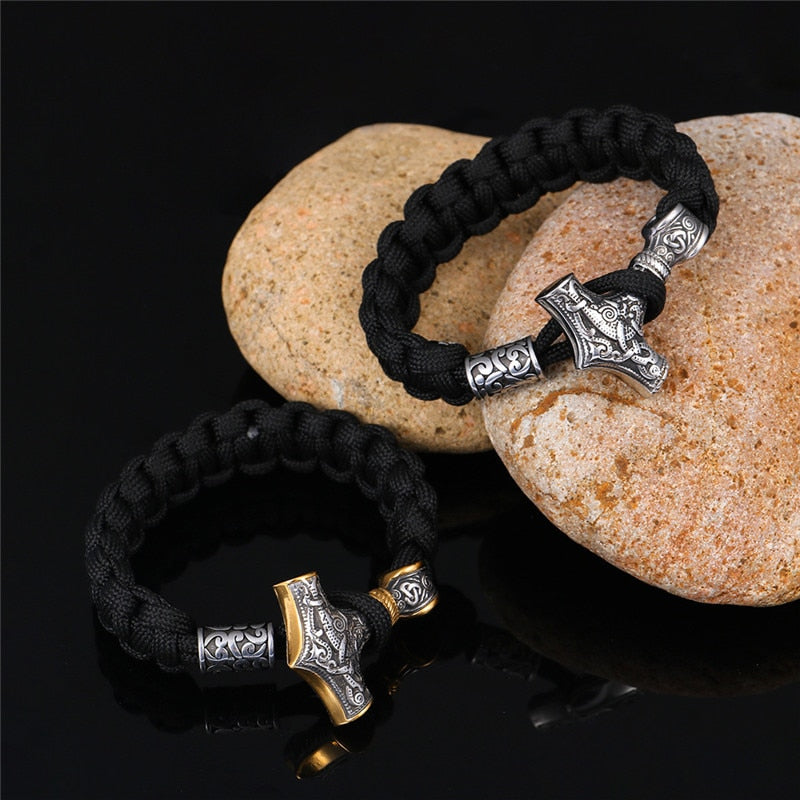 Men Thor Mjolnir Hammer Lanyard Rope Wrap Bracelet
