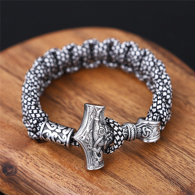 Men Thor Mjolnir Hammer Lanyard Rope Wrap Bracelet