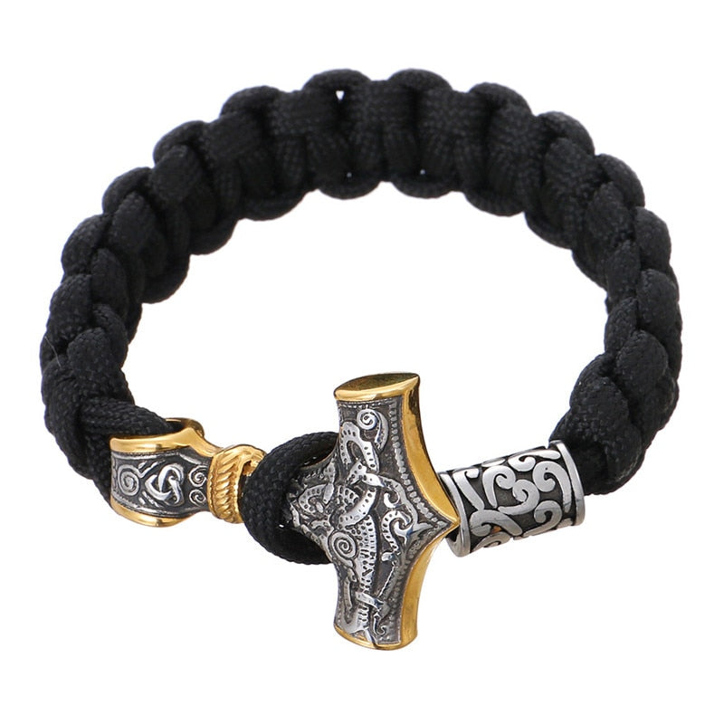 Men Thor Mjolnir Hammer Lanyard Rope Wrap Bracelet