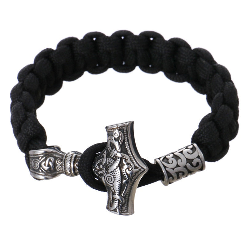 Men Thor Mjolnir Hammer Lanyard Rope Wrap Bracelet