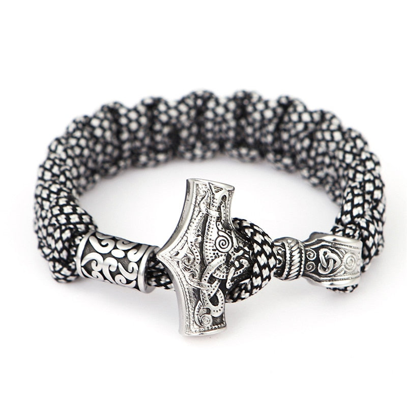 Men Thor Mjolnir Hammer Lanyard Rope Wrap Bracelet