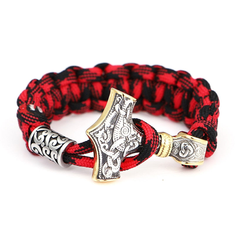 Men Thor Mjolnir Hammer Lanyard Rope Wrap Bracelet