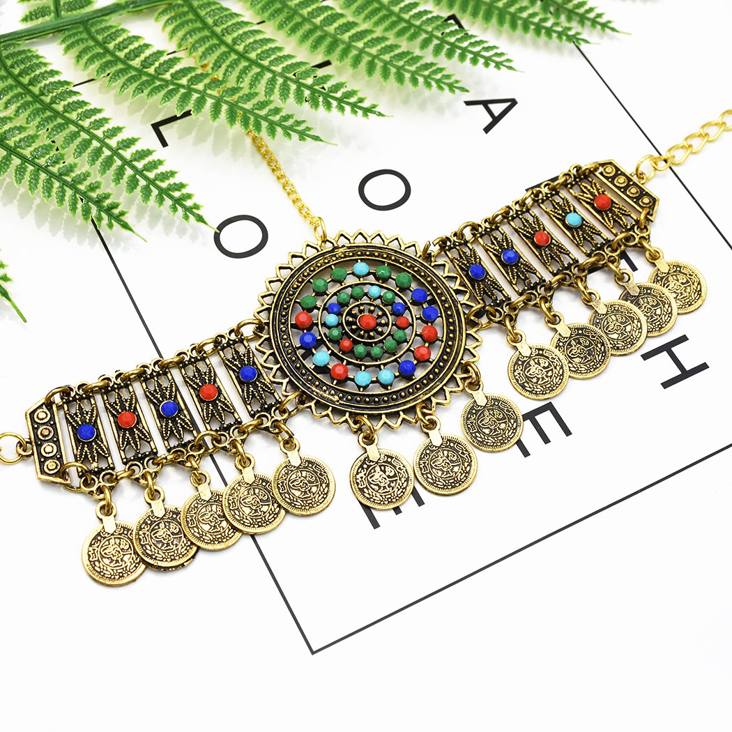 Retro Bohemia Coin Beaded Necklace Drop   Jewelry Sets