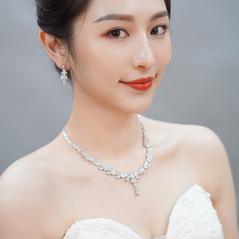 Zircons Brilliant Cubic Zircon Party Costume Necklace Earrings  Jewelry Sets
