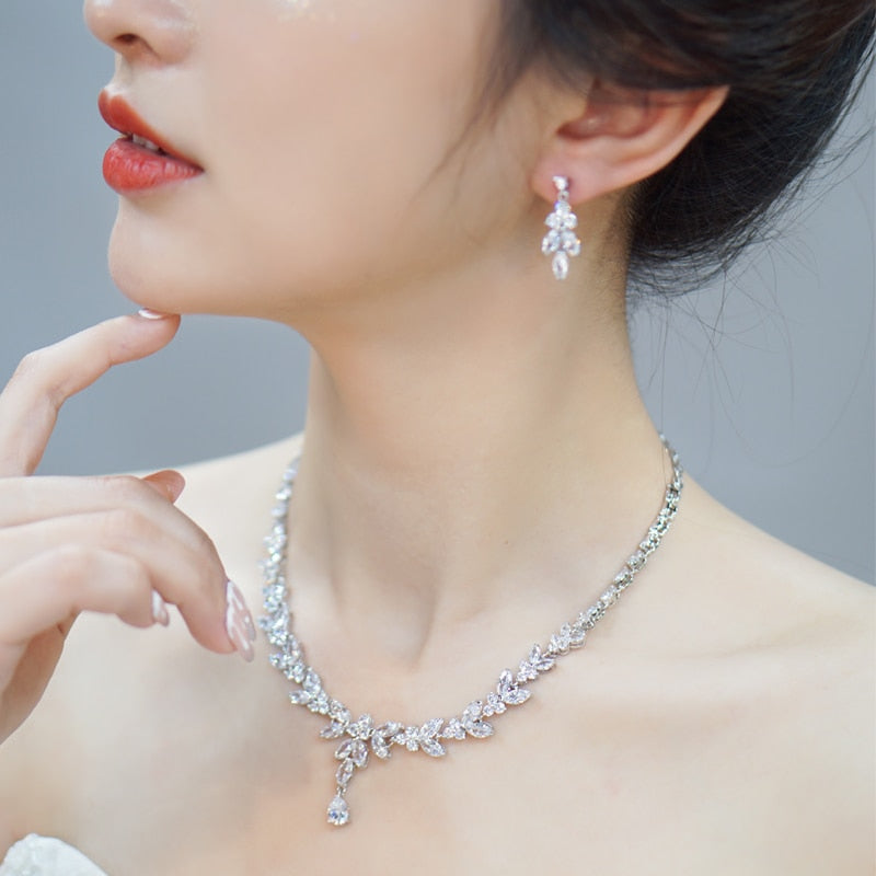 Zircons Brilliant Cubic Zircon Party Costume Necklace Earrings  Jewelry Sets
