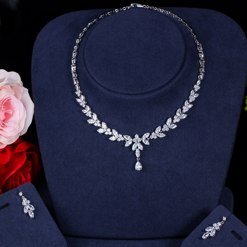 Zircons Brilliant Cubic Zircon Party Costume Necklace Earrings  Jewelry Sets