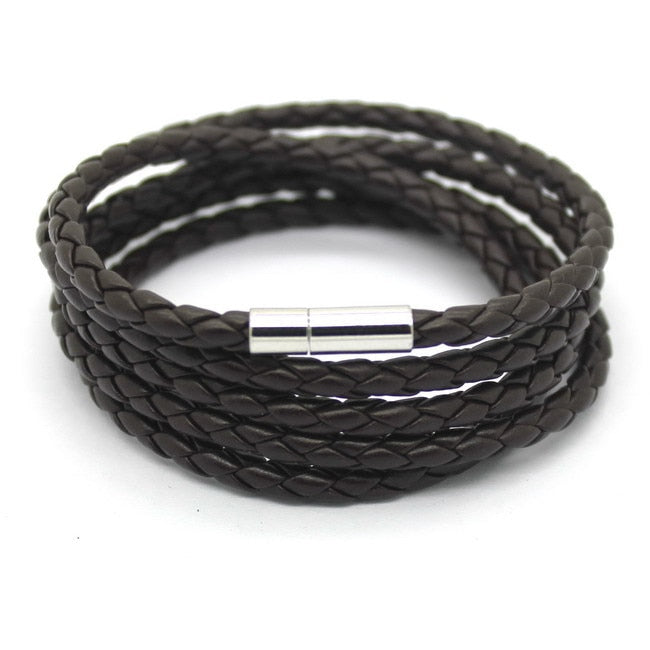 New Fashion  5 Layer Leather Round Rope Turn Buckle Bracelet