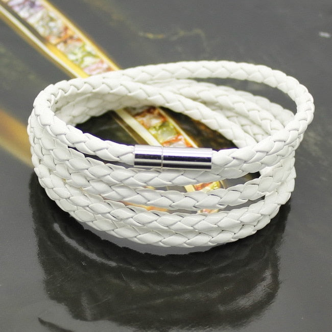 New Fashion  5 Layer Leather Round Rope Turn Buckle Bracelet