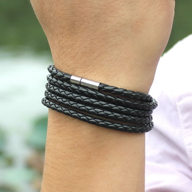 New Fashion  5 Layer Leather Round Rope Turn Buckle Bracelet