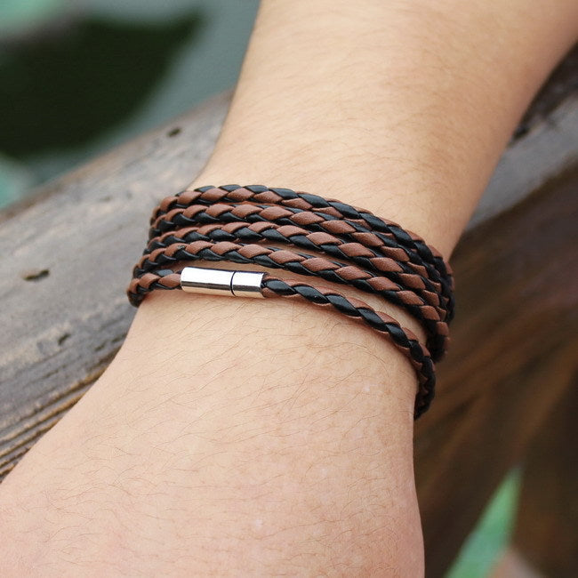 New Fashion  5 Layer Leather Round Rope Turn Buckle Bracelet