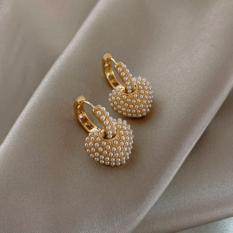Celebrity Style Sweet Pearl Peach Heart Love Dangle Earrings For Woman