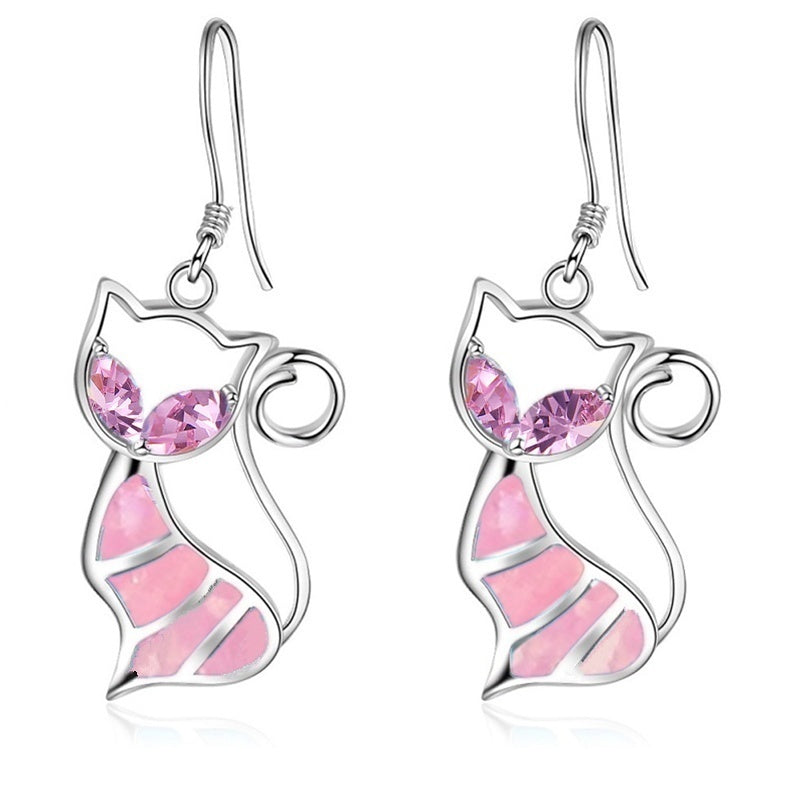 Alloy Blue Imitation Fire Opal Cat Pendant Necklace Earrings  Jewelry Set