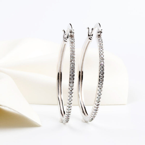 Pendientes de clip de plata de ley para mujer con circonitas cúbicas hipérbole y círculo grande