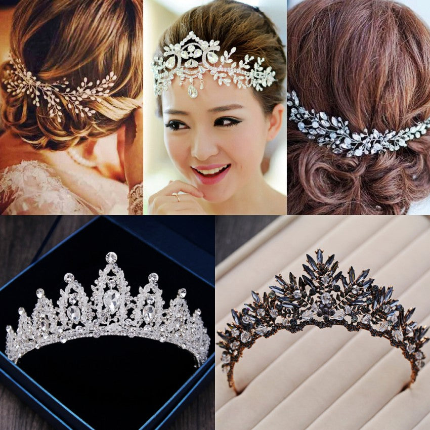 Rhinestone Statement Necklace Earrings Crown Tiaras Set