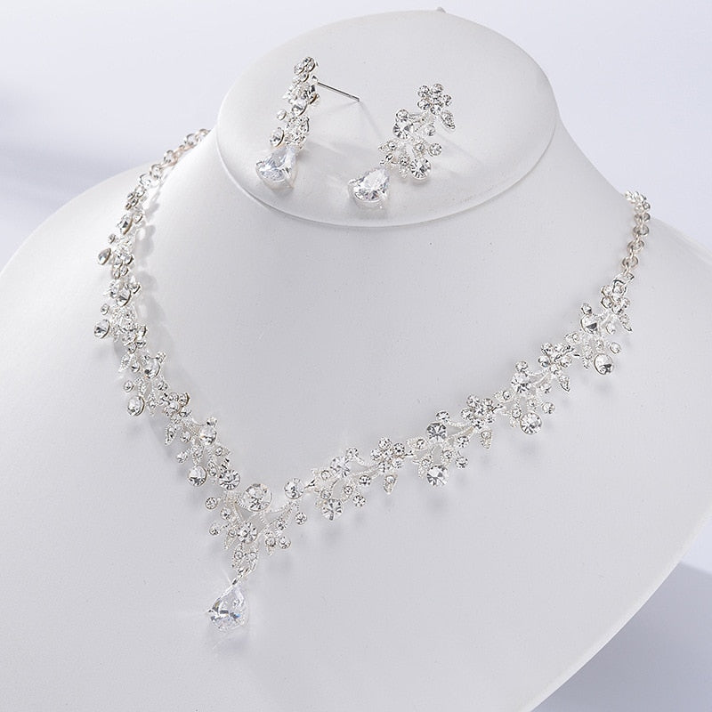 Baroque Luxury Rhinestone Floral Crystal Bridal Jewelry Sets