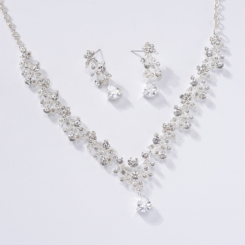 Baroque Luxury Rhinestone Floral Crystal Bridal Jewelry Sets