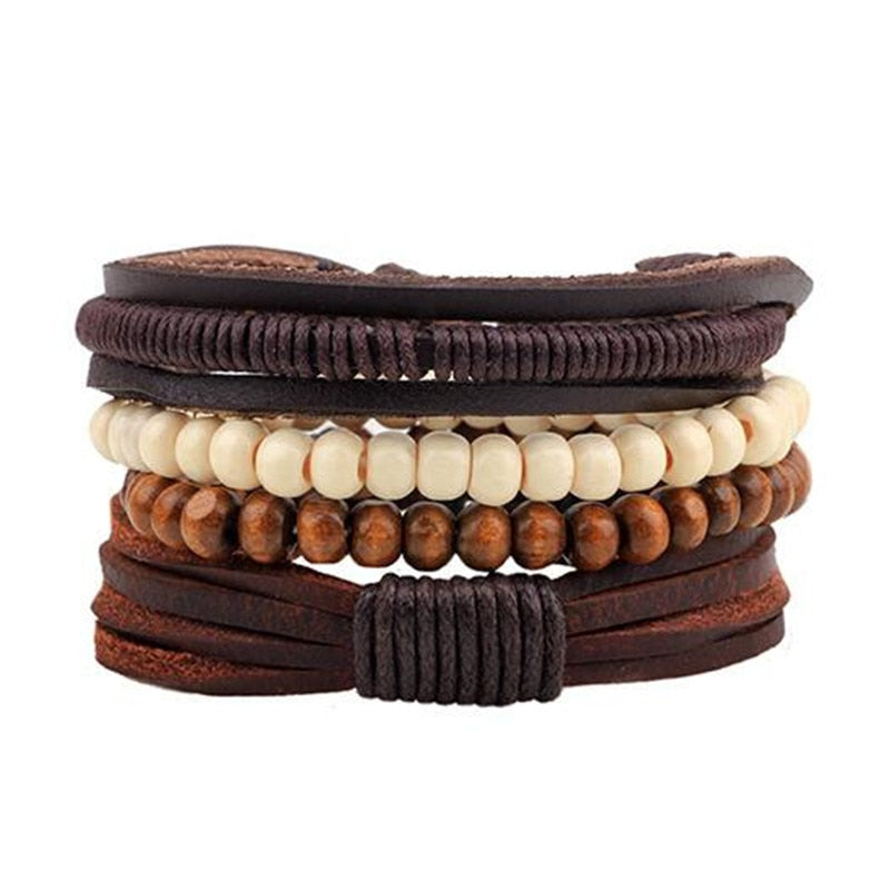 Fashion Hand-knitted Multi-layer Leather Feather Stone Bracelet