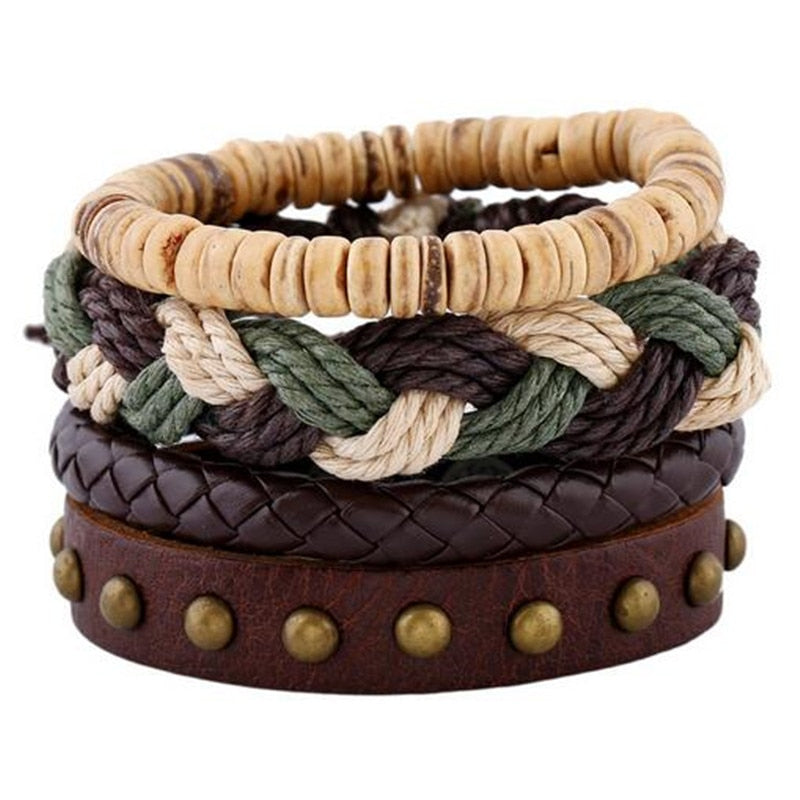 Fashion Hand-knitted Multi-layer Leather Feather Stone Bracelet