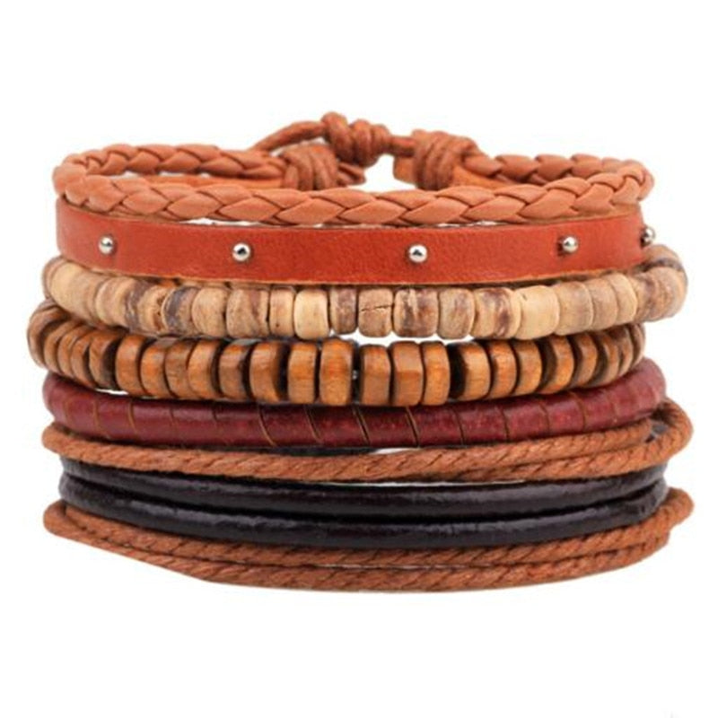 Fashion Hand-knitted Multi-layer Leather Feather Stone Bracelet
