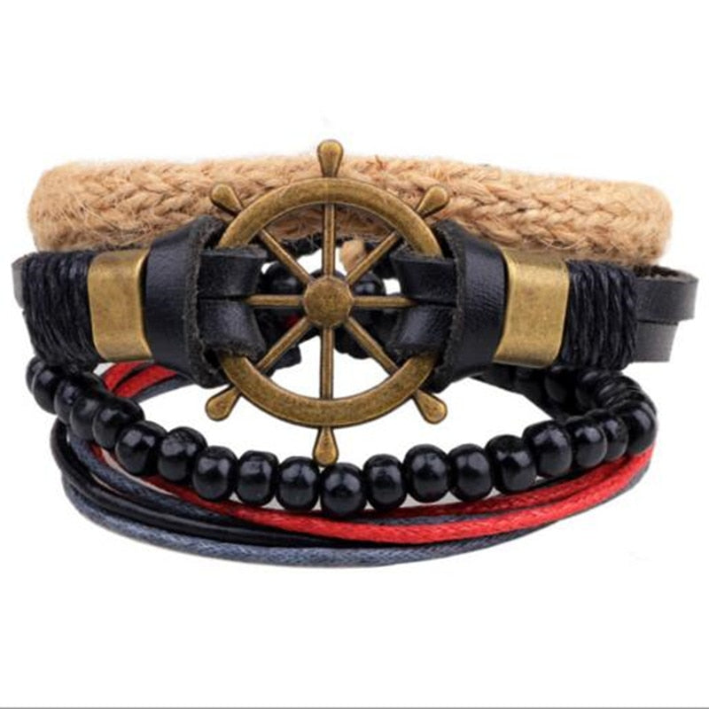 Fashion Hand-knitted Multi-layer Leather Feather Stone Bracelet