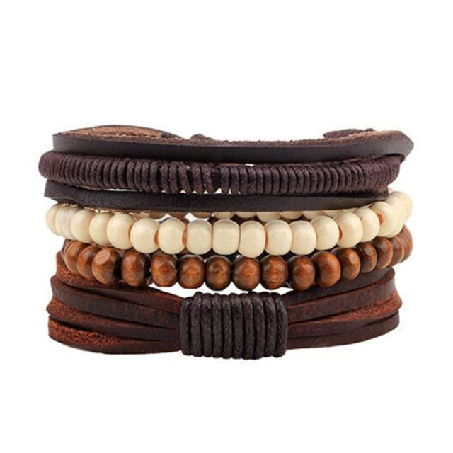 Fashion Hand-knitted Multi-layer Leather Feather Stone Bracelet