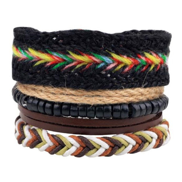 Fashion Hand-knitted Multi-layer Leather Feather Stone Bracelet