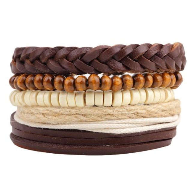 Fashion Hand-knitted Multi-layer Leather Feather Stone Bracelet